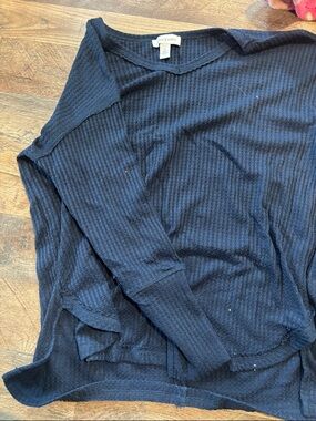 Vintage America Navy Blue Waffle Knit Long Sleeve Top